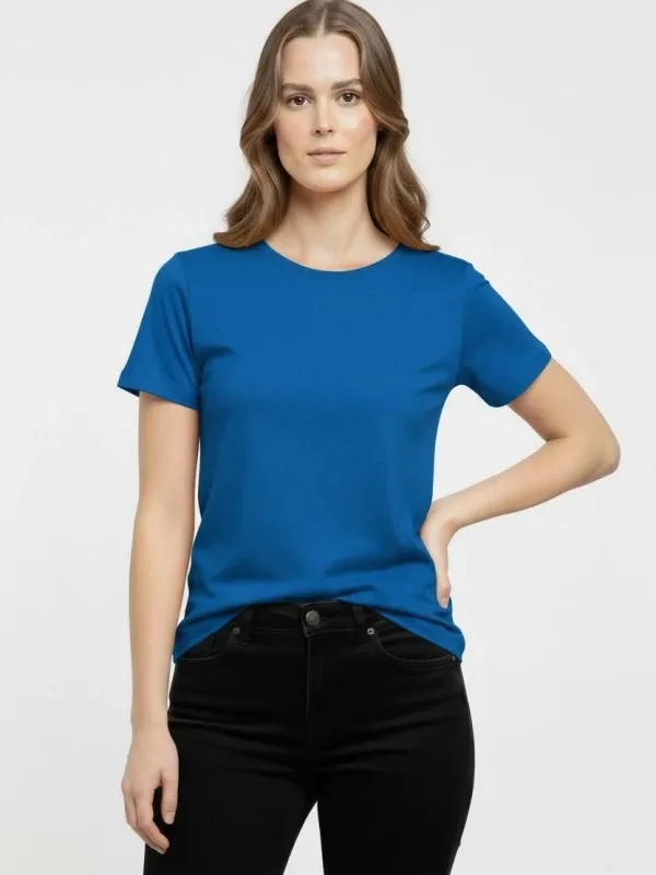 Damski indygo slim fit T-shirt z dekoltem w serek, elastyczny, podstawowy 1