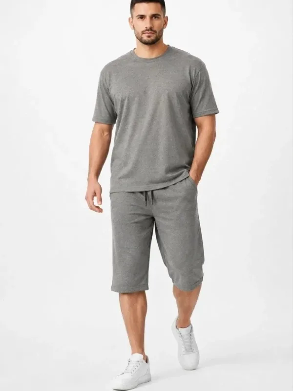 Muški 2-dijelni oversize set od dvostrukog konca ljetni šorc i majica set 6