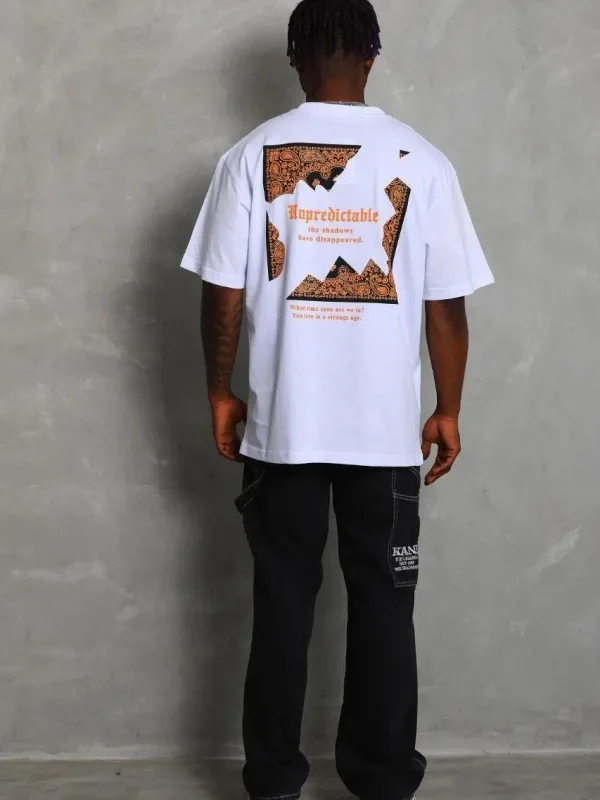 Férfi fehér oversized biciklinyakas nyomott póló 1