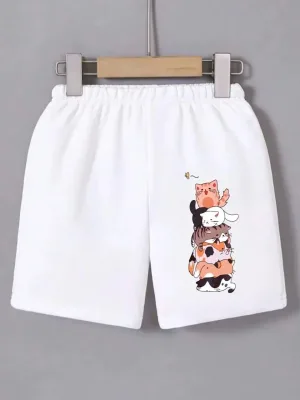 Ženske bijele mini šorc sa elastičnim strukom sa printom