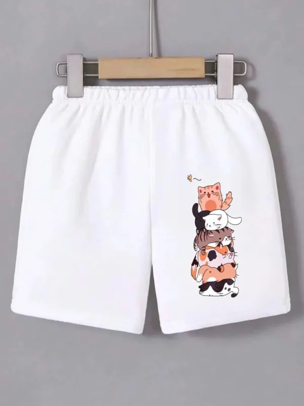 Ženski beli sa gumicom u struku sa printom mini šorc 1