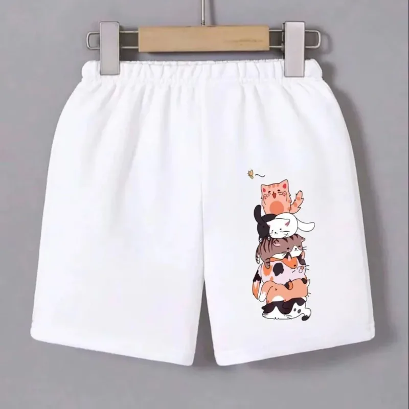 Women's White Elastic Waist Printed Mini Shorts