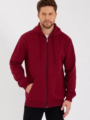 Barbat Visiniu 3 Fire Bumbac Fermoar Complet Glugă Sweatshirt