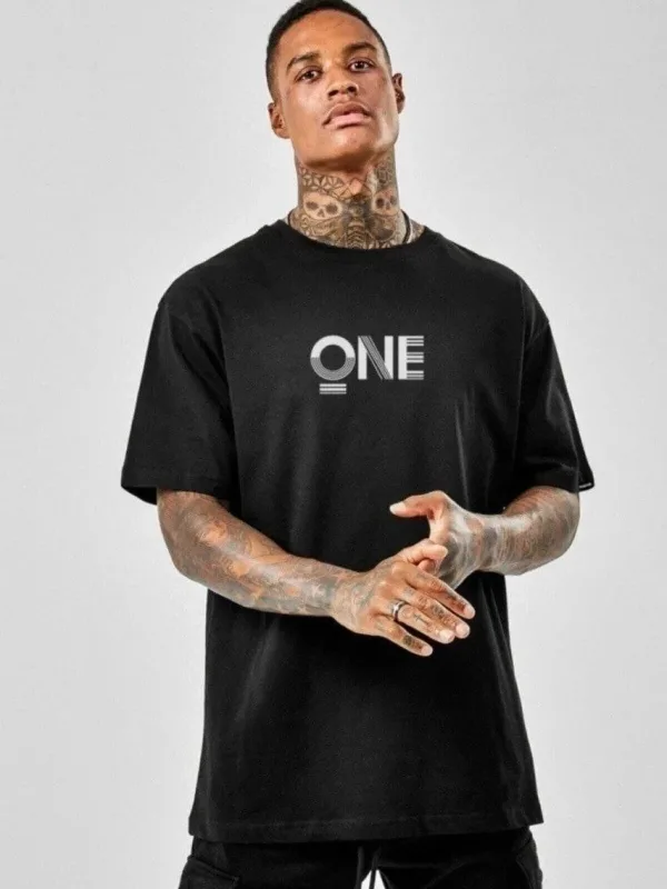 Kişi Qara Regular Velosiped Yaxalı Çap Qısa Qol T-Shirt 1
