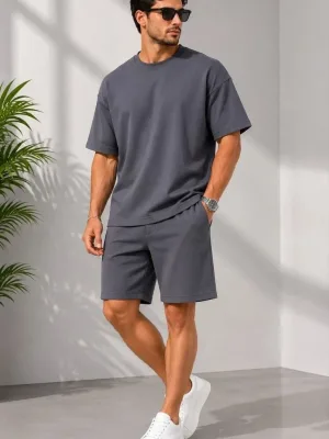 Muški dimljeni oversize set s džepovima mekani modal majica kratke hlače