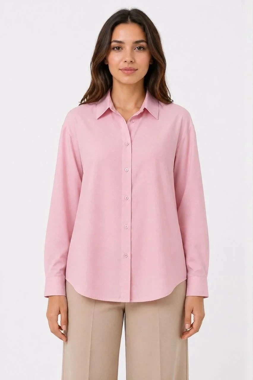 Women's Dusty Pink Classic Collar Buttoned Long Sleeve Shirt