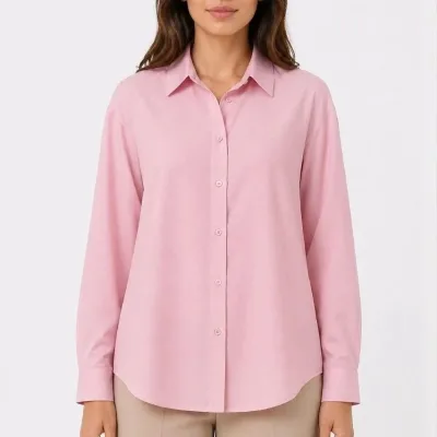 Women's Dusty Pink Classic Collar Buttoned Long Sleeve Shirt 1