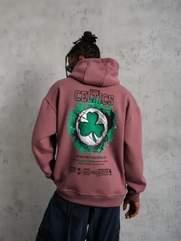 Men's Dusty Rose 3-Thread Cotton Hooded Printed Sweatshirt with Pockets 3