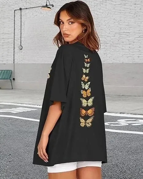 Γυναικείο Μαύρο Oversize Ποδηλατόλαιμο Τυπωμένο Μπλουζάκι 3