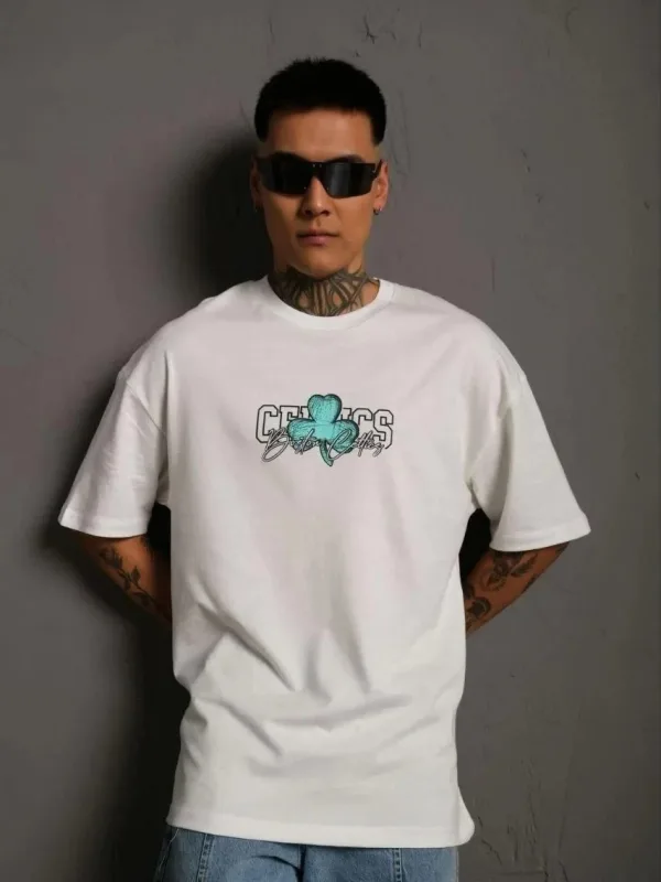 Muški beli oversize bicikli kragna print kratki rukav majica 1