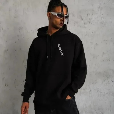 Muški crni oversize 3-nitni pamučni hoodie s printom 1