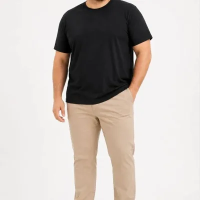 Men's Black Big Size Crew Neck Basic T-Shirt 2