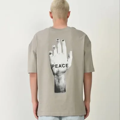Férfi szürke oversized biciklinyakas nyomott póló 2