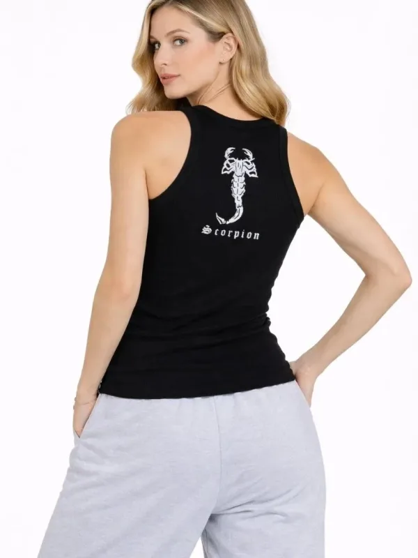 Женска Црна Slim Fit Ребраста Заден Печатен Спортска Маичка 5