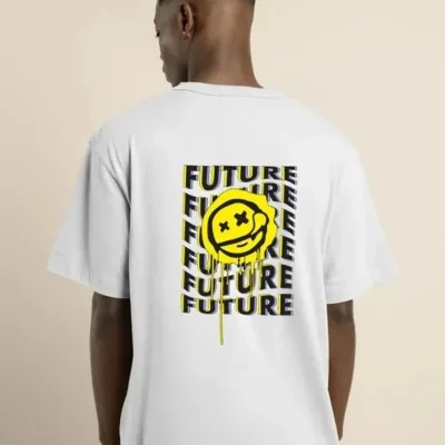 Férfi fehér oversized kerékpárnyakú nyomott nyári póló 3