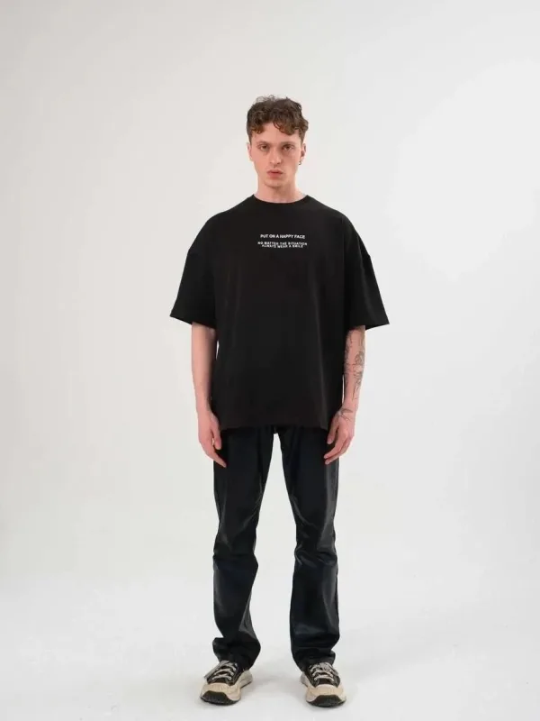 Γυναικείο Μαύρο Oversize Ποδήλατο Λαιμό Εκτύπωση Μπλουζάκι 1