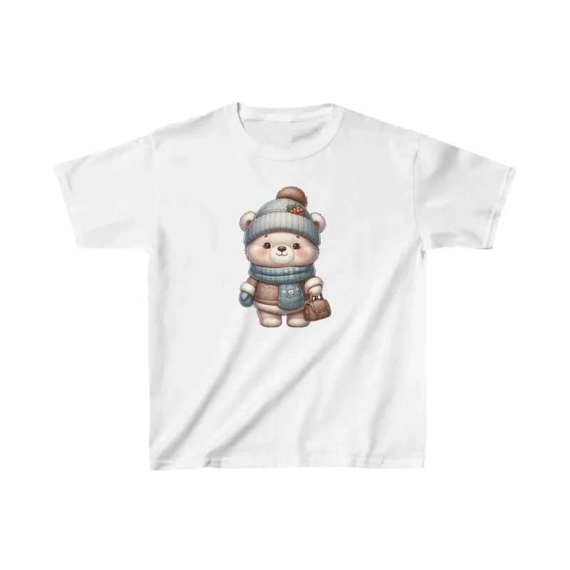 T-shirt dziecięcy biały z nadrukiem oversize okrągły dekolt