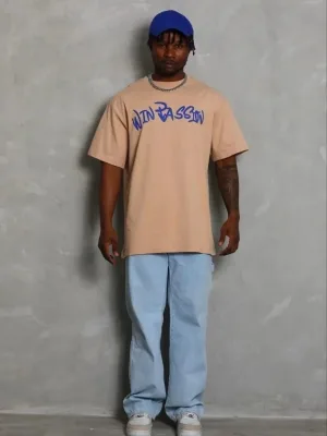 Bărbat Bej Regular Guler Bicicletă Tricou Imprimat