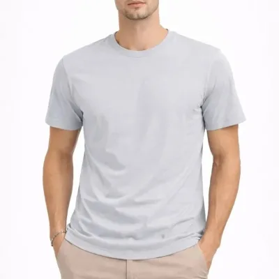 Men's Gray Regular Crew Neck Short Sleeve Solid T-Shirt 5