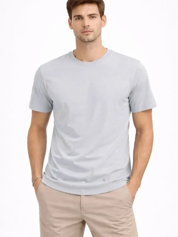 Men's Gray Regular Crew Neck Short Sleeve Solid T-Shirt 5