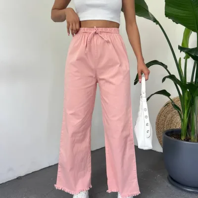 Fringed Hem Palazzo Pants Powder 1