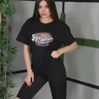 Γυναικείο Μαύρο Oversize Στρογγυλό Λαιμό Τυπωμένο T-Shirt 1