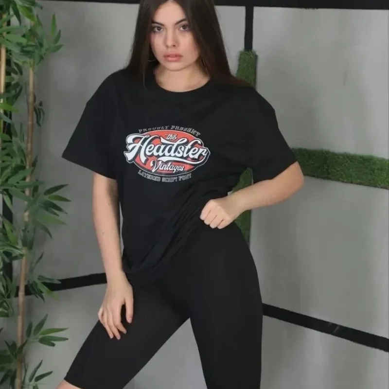 Γυναικείο Μαύρο Oversize Στρογγυλό Λαιμό Τυπωμένο T-Shirt