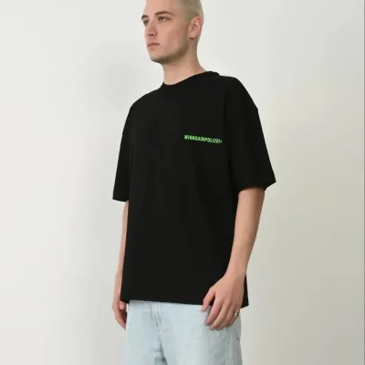 Машки црн oversize велосипедски јака печатена маица 1