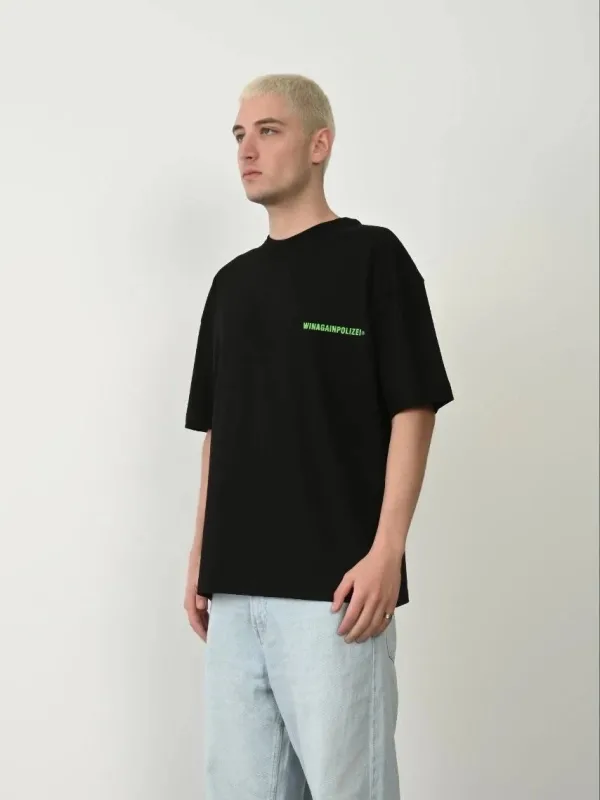 Машки црн oversize велосипедски јака печатена маица 1