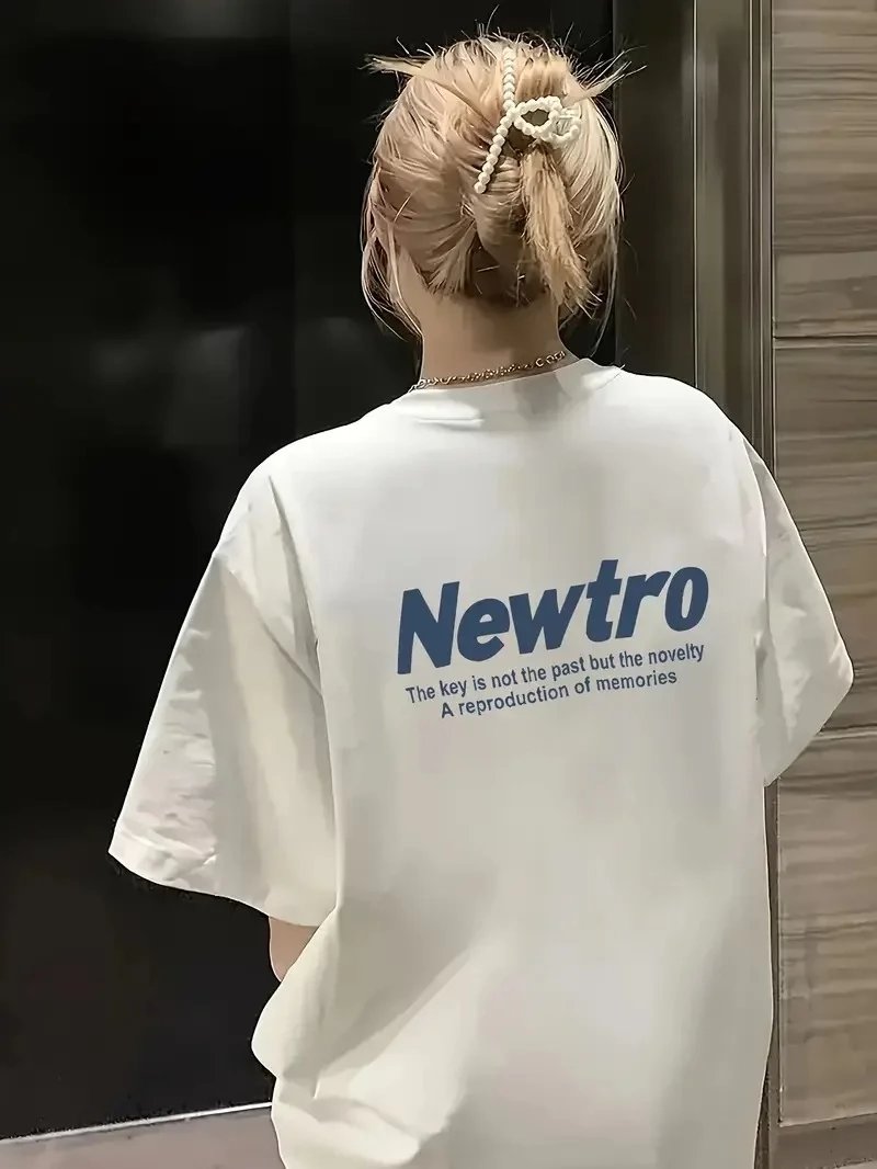 Γυναικείο Λευκό Oversize Ποδηλατόλαιμο Τυπωμένο Μπλουζάκι Newtro