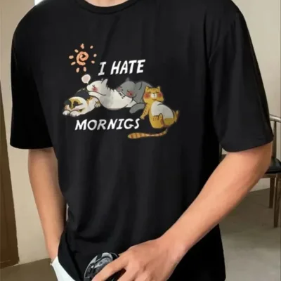Férfi fekete regular kerékpárnyakú nyomott póló 2