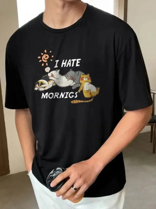 Férfi fekete regular kerékpárnyakú nyomott póló 2