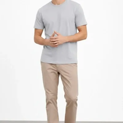Men's Gray Regular Crew Neck Short Sleeve Solid T-Shirt 4