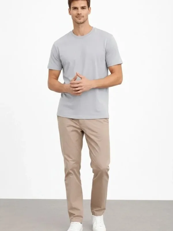 Men's Gray Regular Crew Neck Short Sleeve Solid T-Shirt 4