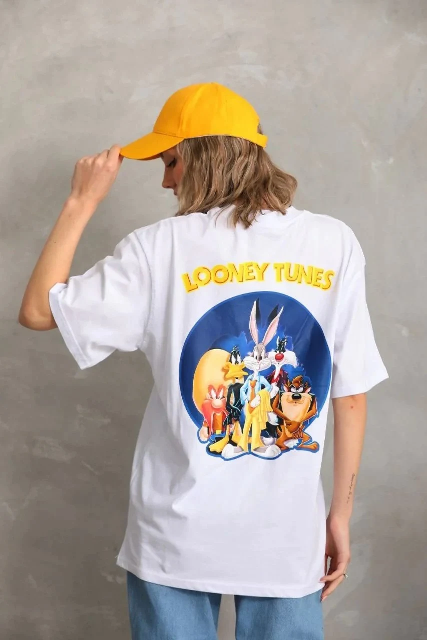 Ženski beli Oversize Bicikli kragna print majica