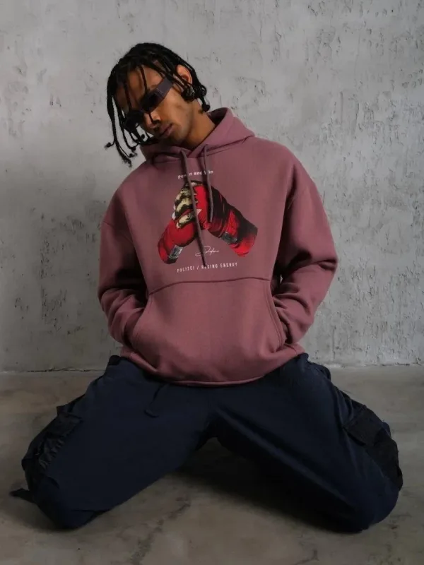 Sweatshirtê Mêran ê Pembe Oversize Bi Kêl 3 Têl 3