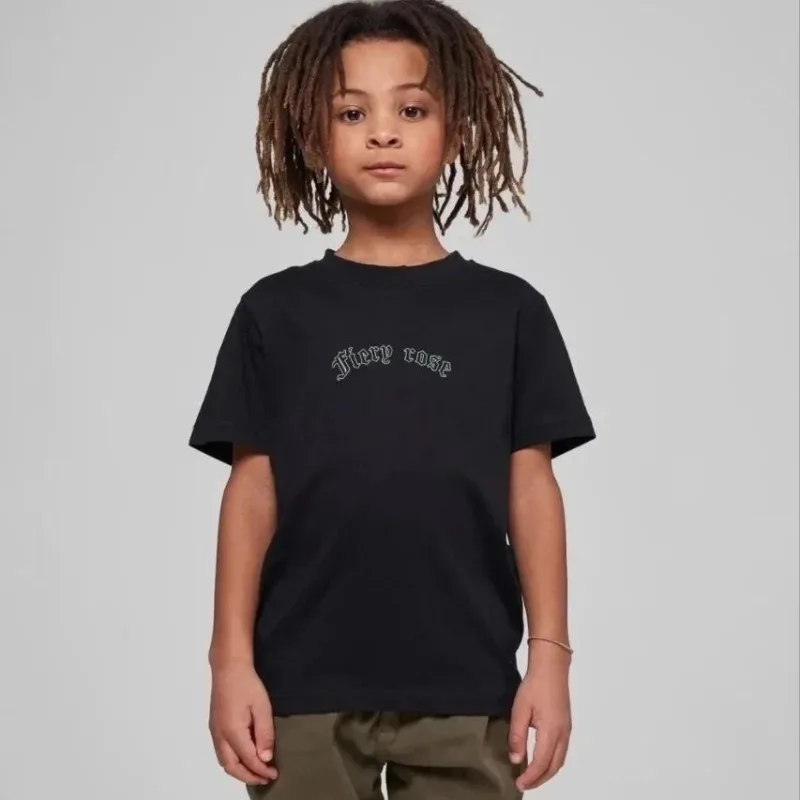 Cocuk Siyah Oversize Baskili Yuvarlak Yaka Tisort