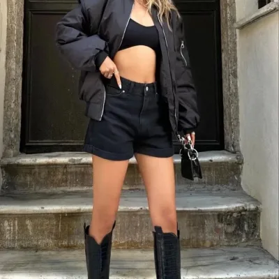 Jina Reş Oversize Fermuarlı Sokak Modası Bomber Ceket 5