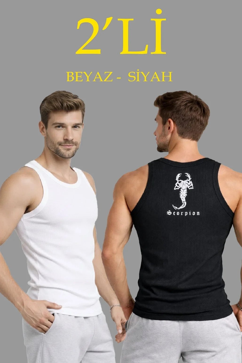 Męski zestaw 2 sztuk slimfit prążkowany koszulka z nadrukiem z tyłu