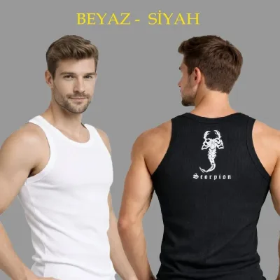 Pánská sada 2 ks slim fit žebrovaných tílek s potiskem na zádech 1