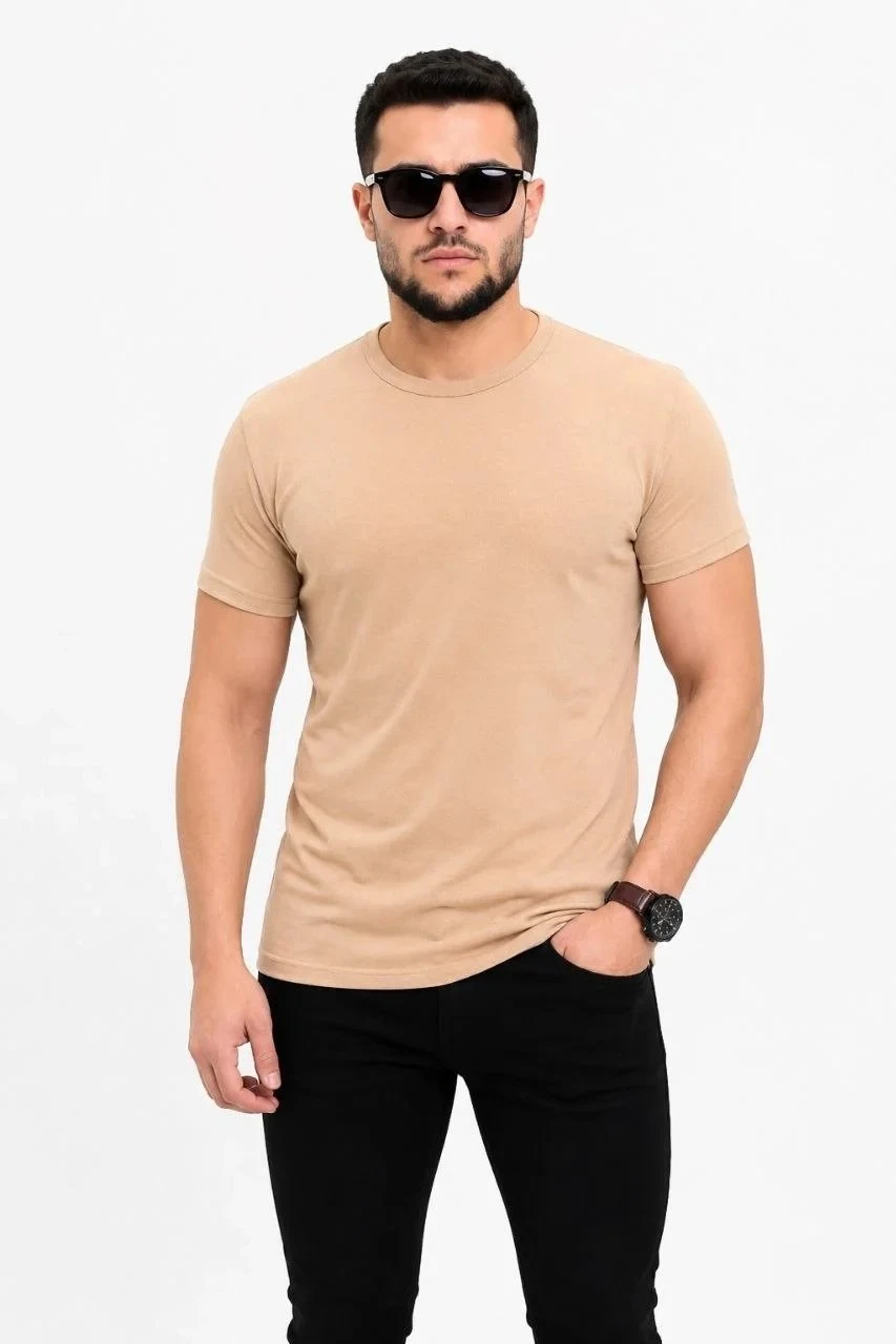 Машки беж slim велосипед јака краток ракав basic маица