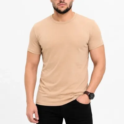 Машки беж slim велосипед јака краток ракав basic маица 1