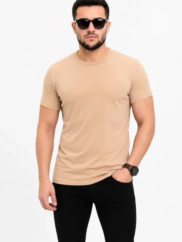 Машки беж slim велосипед јака краток ракав basic маица 1