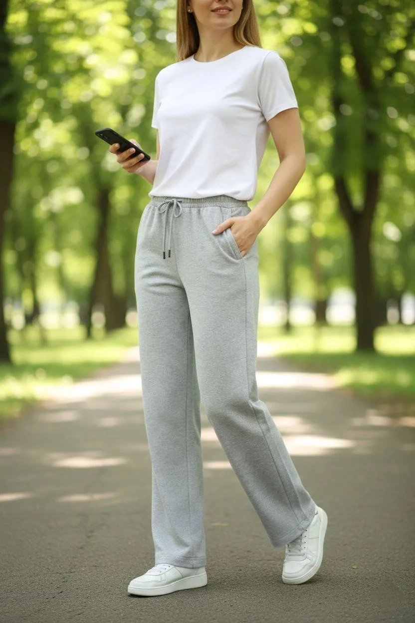 Ženska siva elastični struk ravni donji deo trenerka pantalone 2