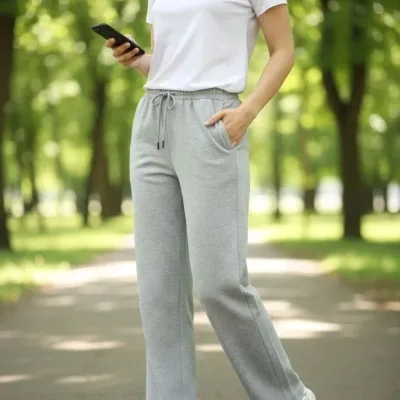 Ženska siva elastični pojas ravna nogavica trenirka donji dio pantalone 2