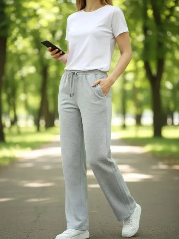 Ženska siva elastični pojas ravna nogavica trenirka donji dio pantalone 2