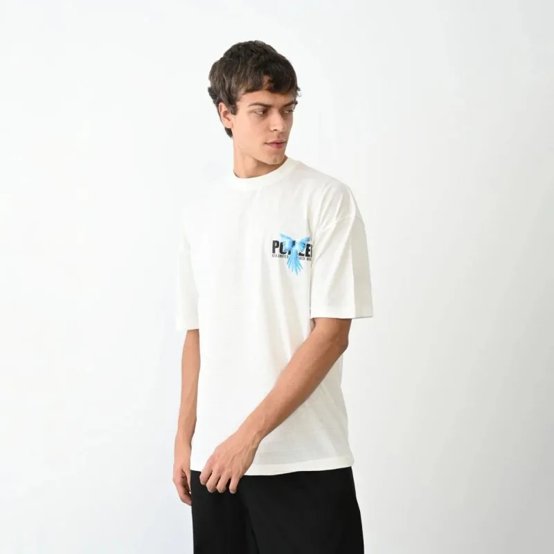 Pánske biele regular bicykel golier potlačené krátky rukáv tričko