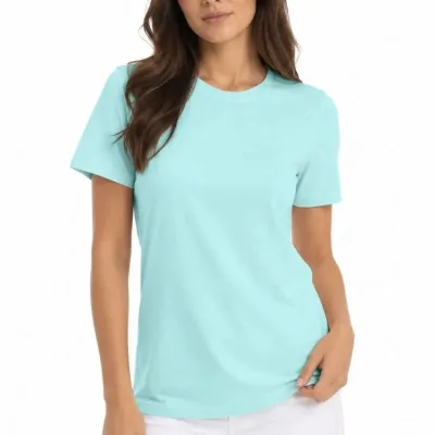 Femeie Turcoaz Slim Fit Gât Bicicletă Tricou Basic 2