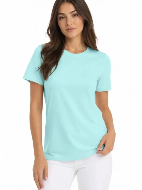 Femeie Turcoaz Slim Fit Gât Bicicletă Tricou Basic 2