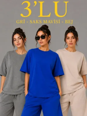 Koma 3 Parçeyî Oversize Du Têl Tîşort Şort